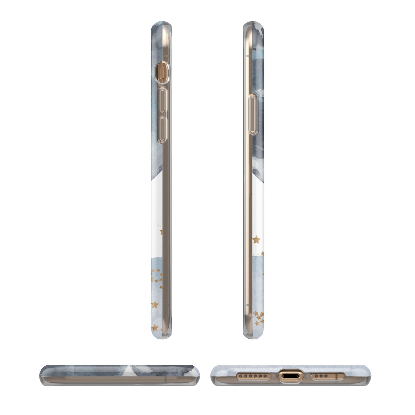 Moon Constellation Personalised iPhone XS 3D Tough Case in Gold Angled Images