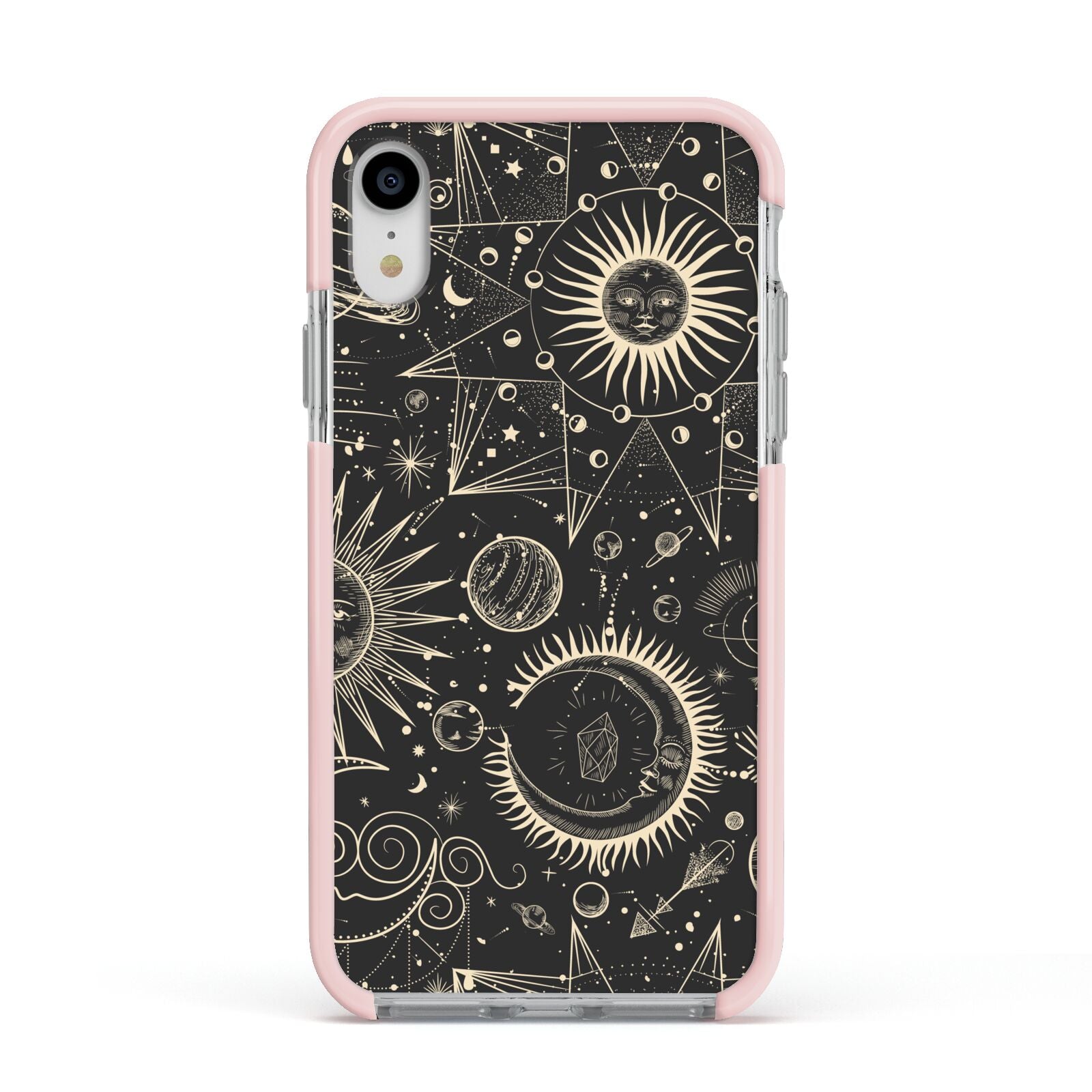 Moon Phases Apple iPhone XR Impact Case Pink Edge on Silver Phone