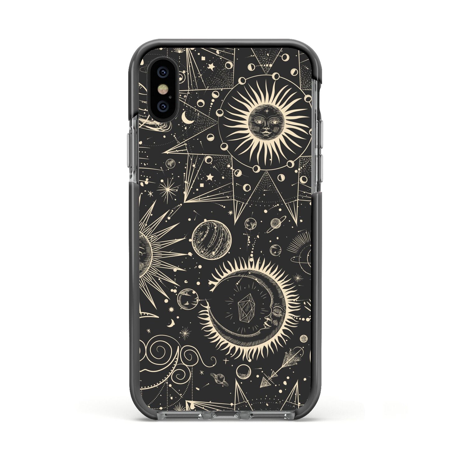 Moon Phases Apple iPhone Xs Impact Case Black Edge on Black Phone