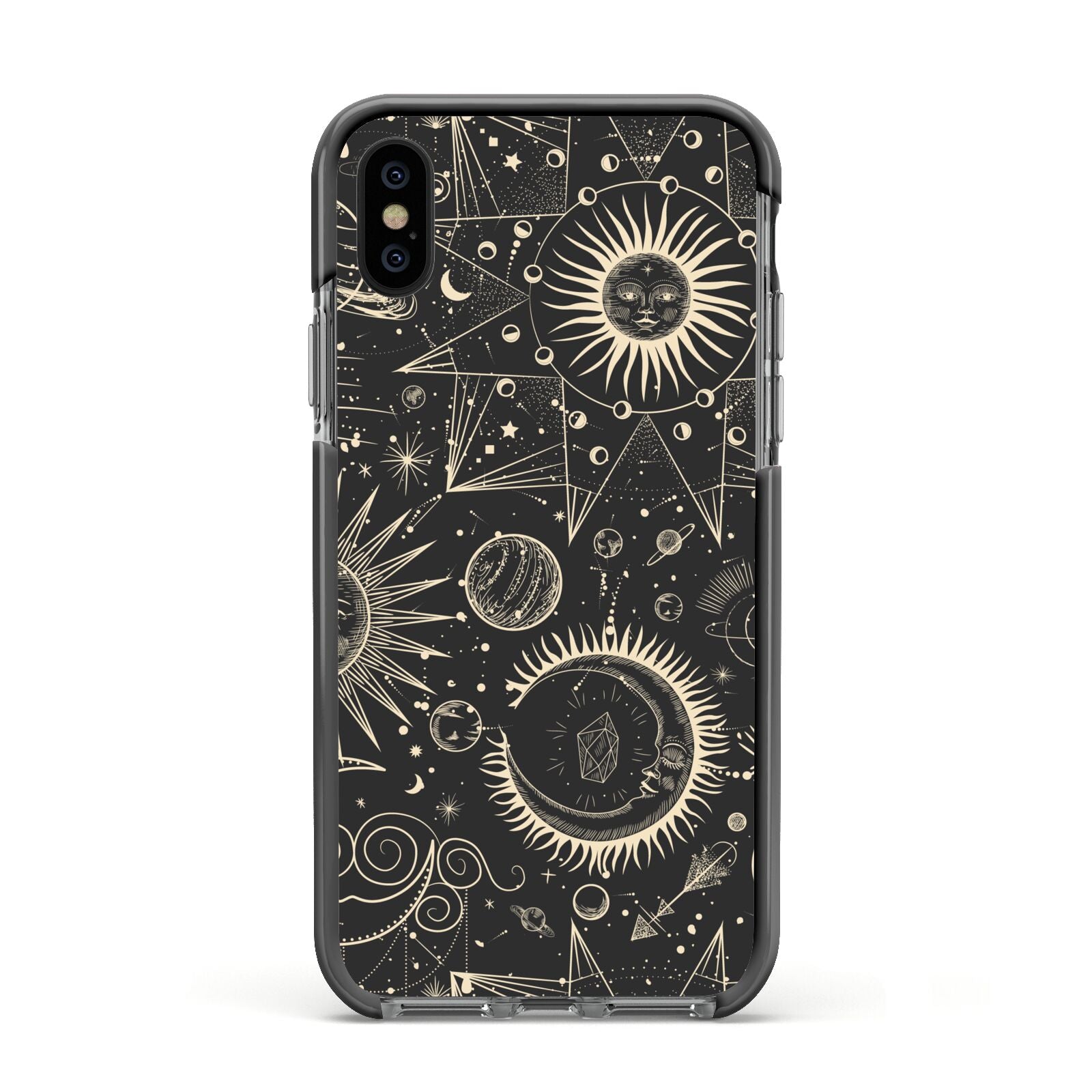 Moon Phases Apple iPhone Xs Impact Case Black Edge on Black Phone