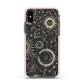 Moon Phases Apple iPhone Xs Impact Case Pink Edge on Black Phone