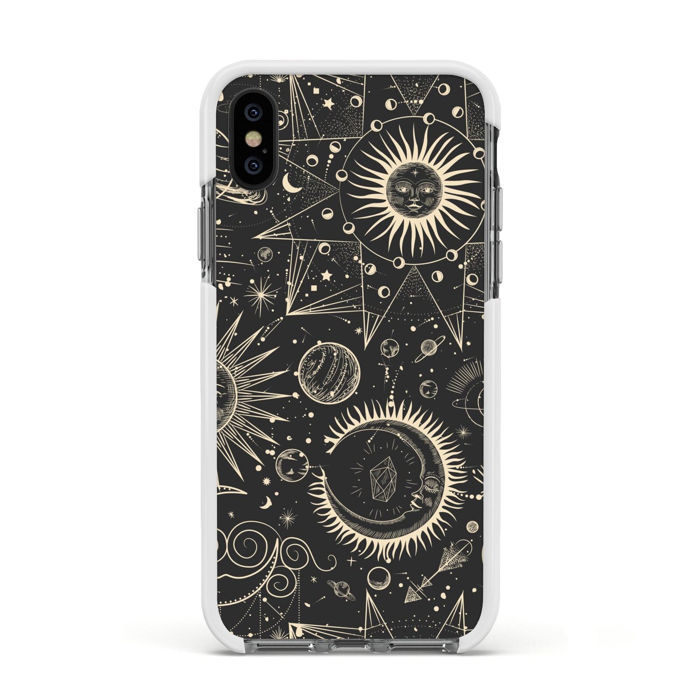Moon Phases Apple iPhone Xs Impact Case White Edge on Black Phone