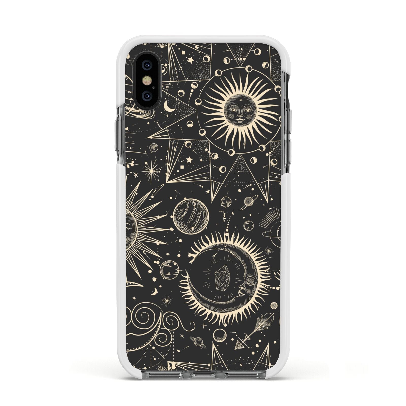 Moon Phases Apple iPhone Xs Impact Case White Edge on Black Phone