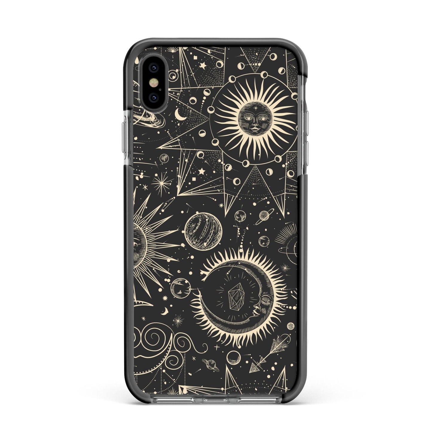 Moon Phases Apple iPhone Xs Max Impact Case Black Edge on Black Phone