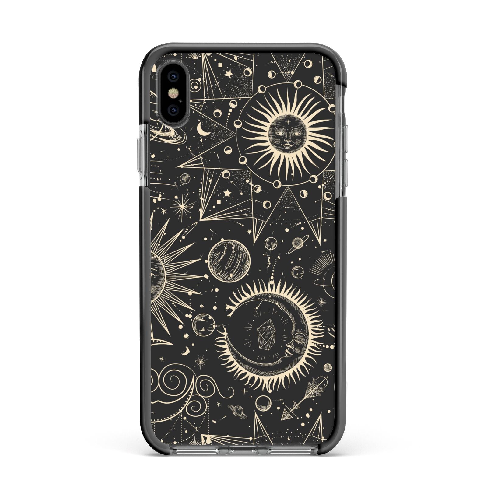Moon Phases Apple iPhone Xs Max Impact Case Black Edge on Black Phone