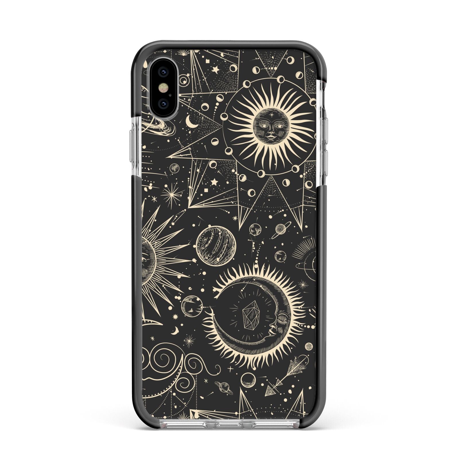 Moon Phases Apple iPhone Xs Max Impact Case Black Edge on Silver Phone