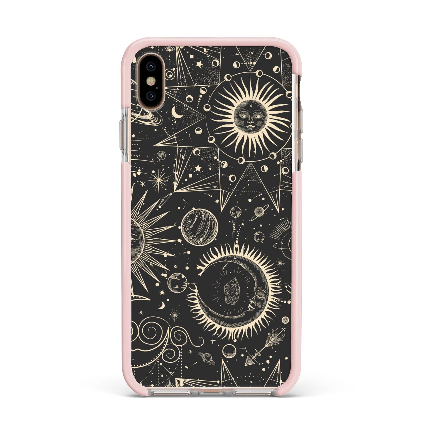 Moon Phases Apple iPhone Xs Max Impact Case Pink Edge on Gold Phone