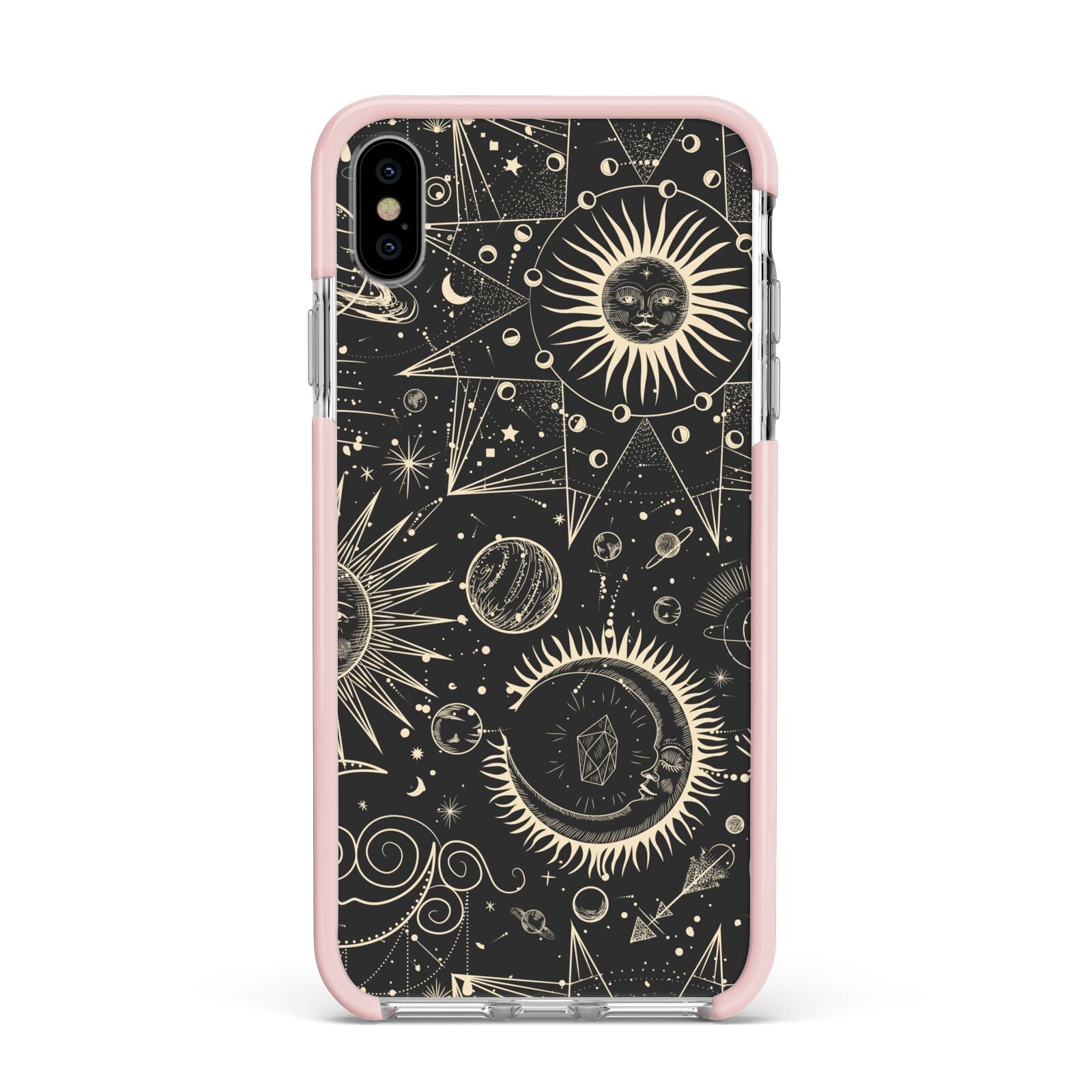 Moon Phases Apple iPhone Xs Max Impact Case Pink Edge on Silver Phone