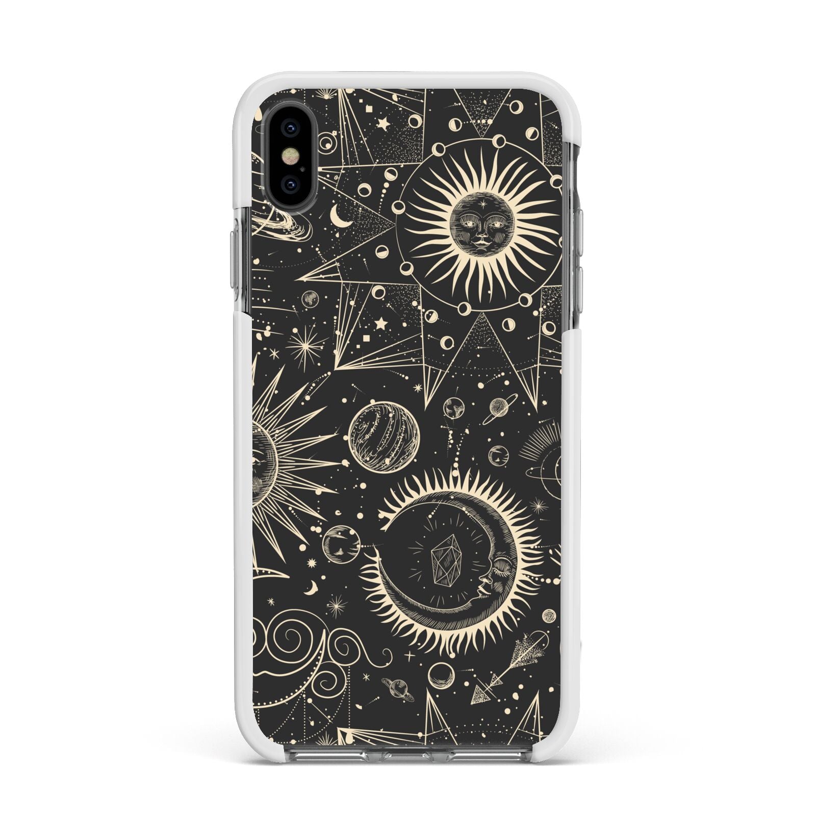 Moon Phases Apple iPhone Xs Max Impact Case White Edge on Black Phone