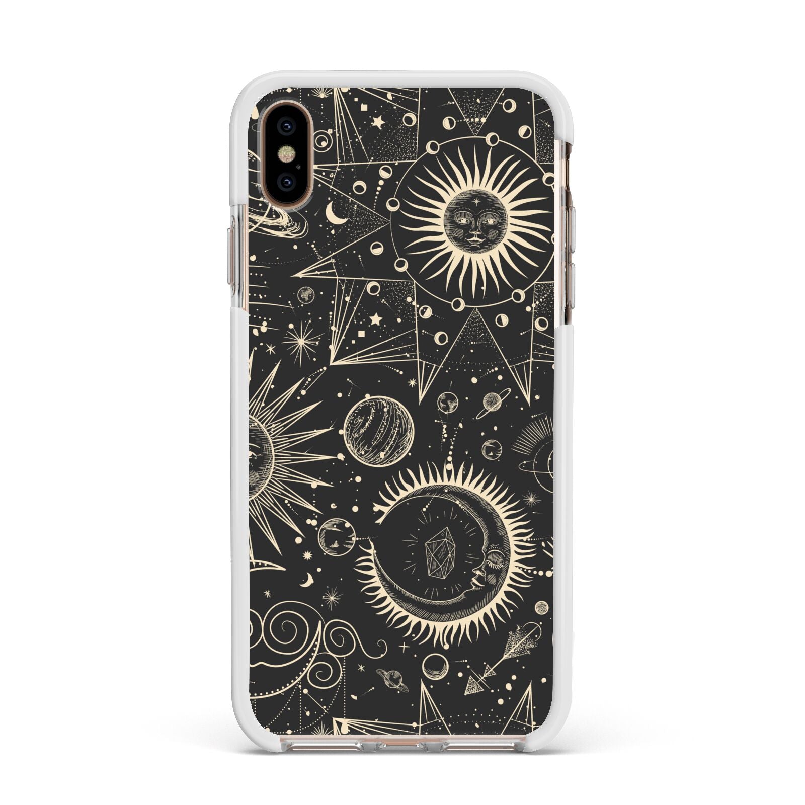 Moon Phases Apple iPhone Xs Max Impact Case White Edge on Gold Phone