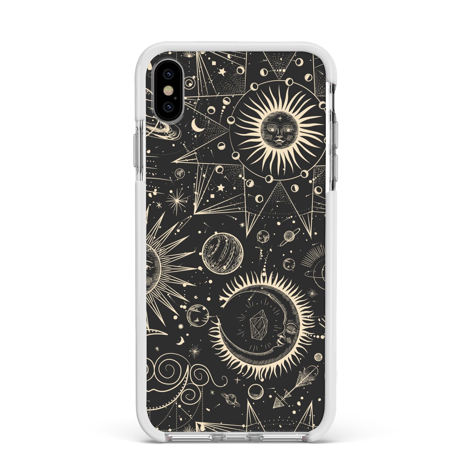 Moon Phases Apple iPhone Xs Max Impact Case White Edge on Silver Phone