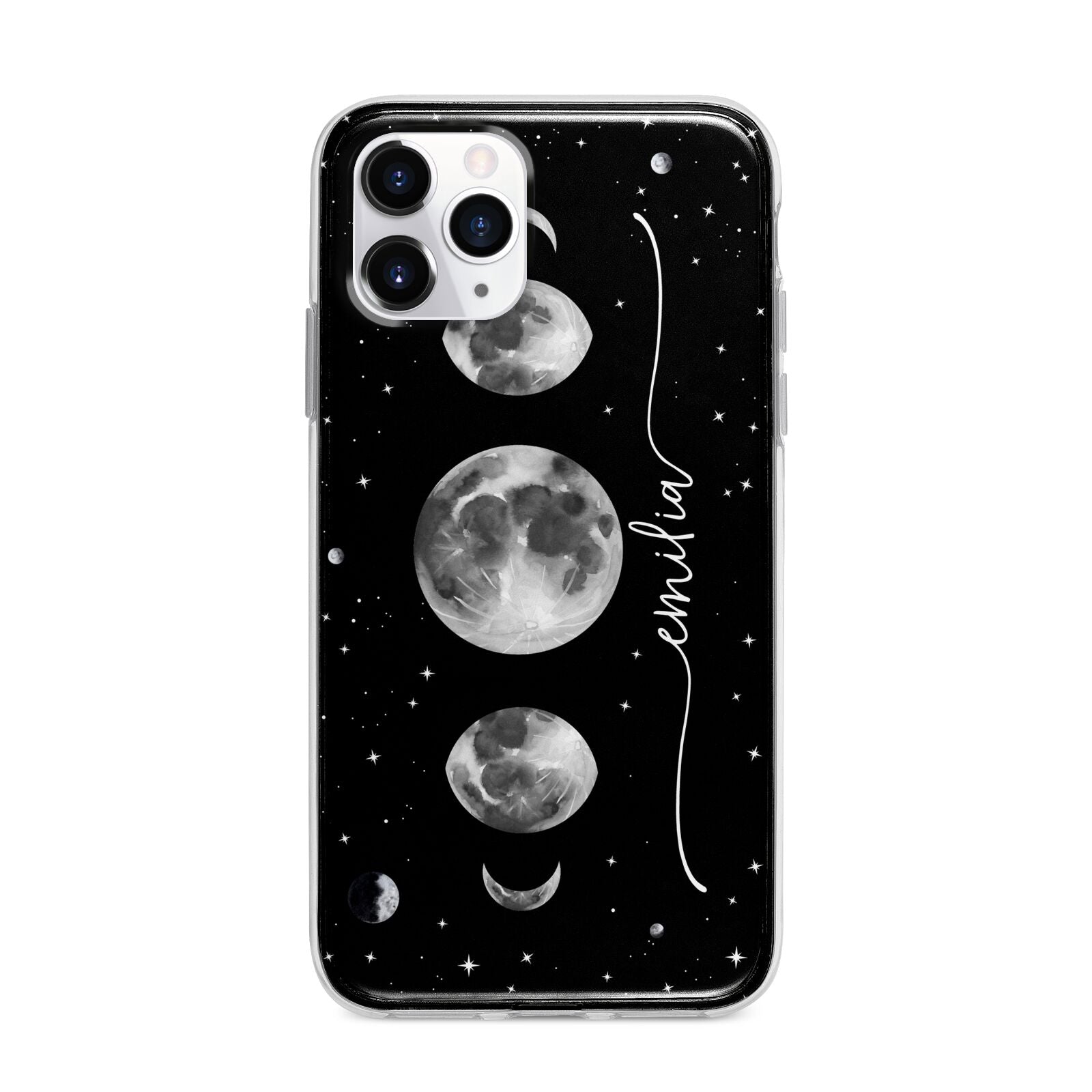 Moon Phases Personalised Name Apple iPhone 11 Pro in Silver with Bumper Case