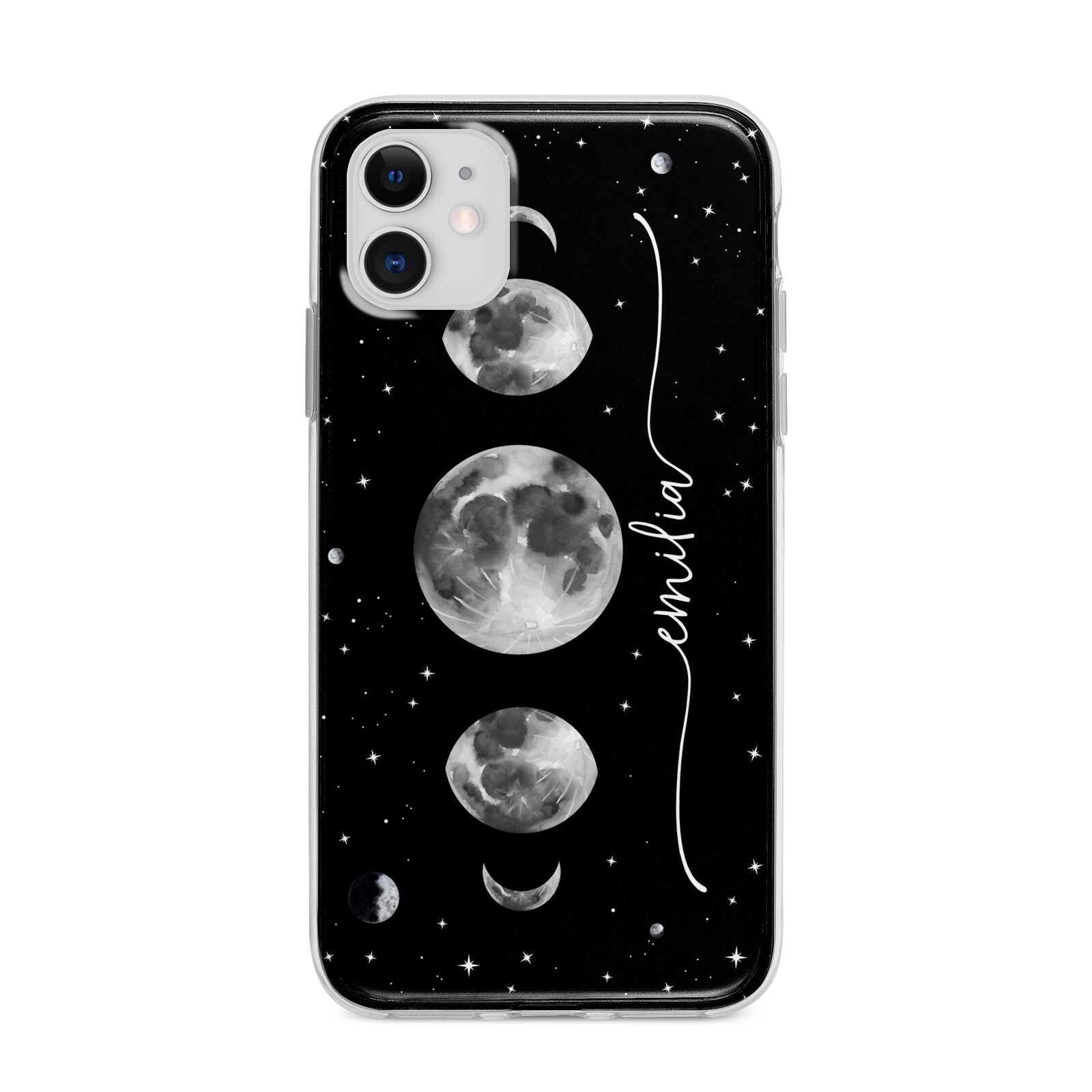 Moon Phases Personalised Name Apple iPhone 11 in White with Bumper Case