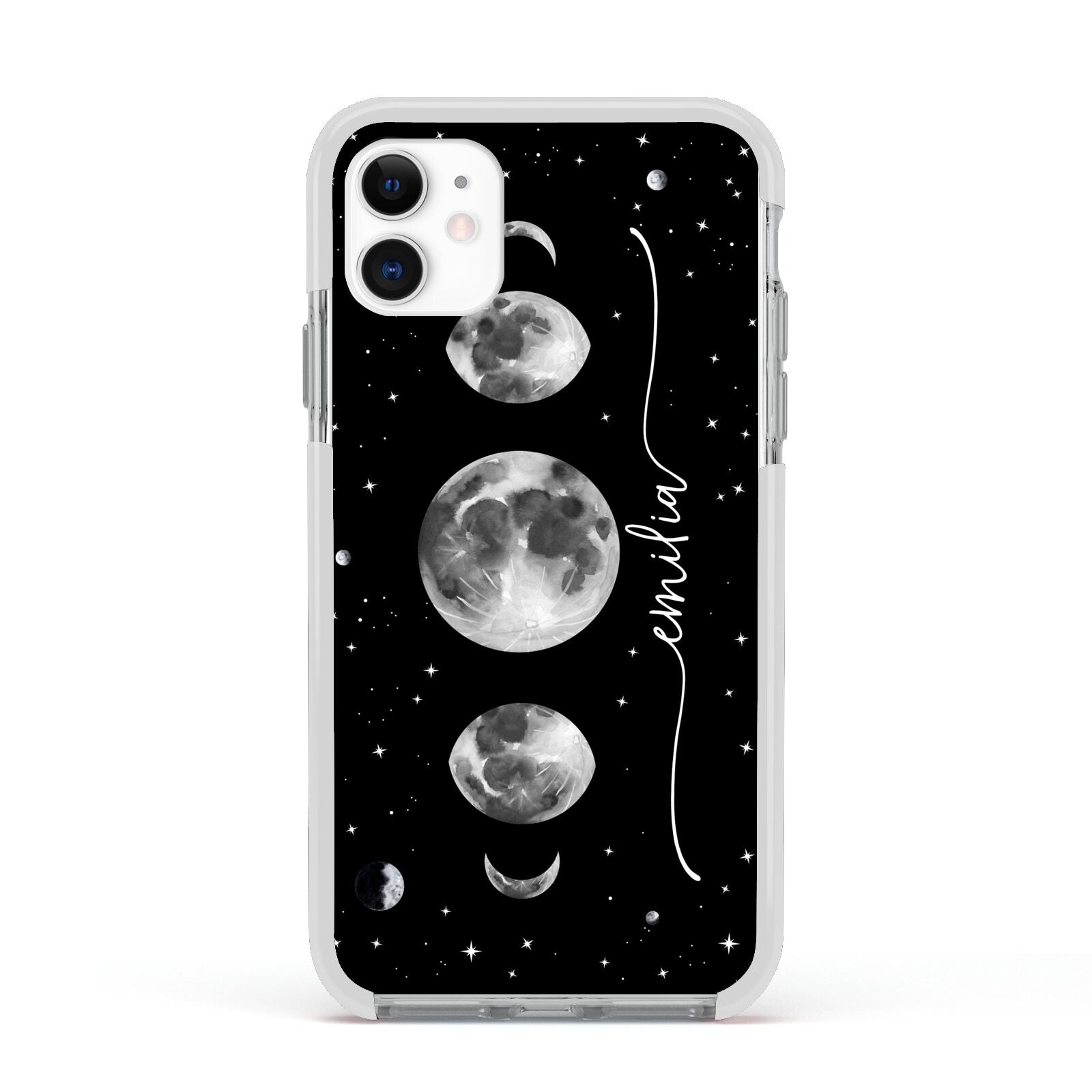 Moon Phases Personalised Name Apple iPhone 11 in White with White Impact Case