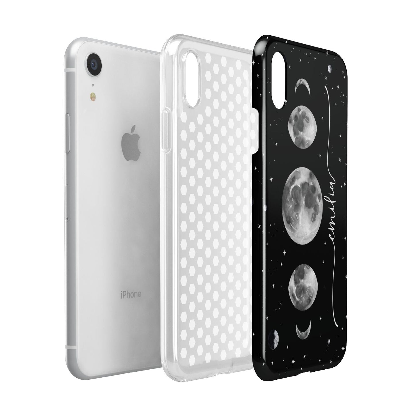 Moon Phases Personalised Name Apple iPhone XR White 3D Tough Case Expanded view