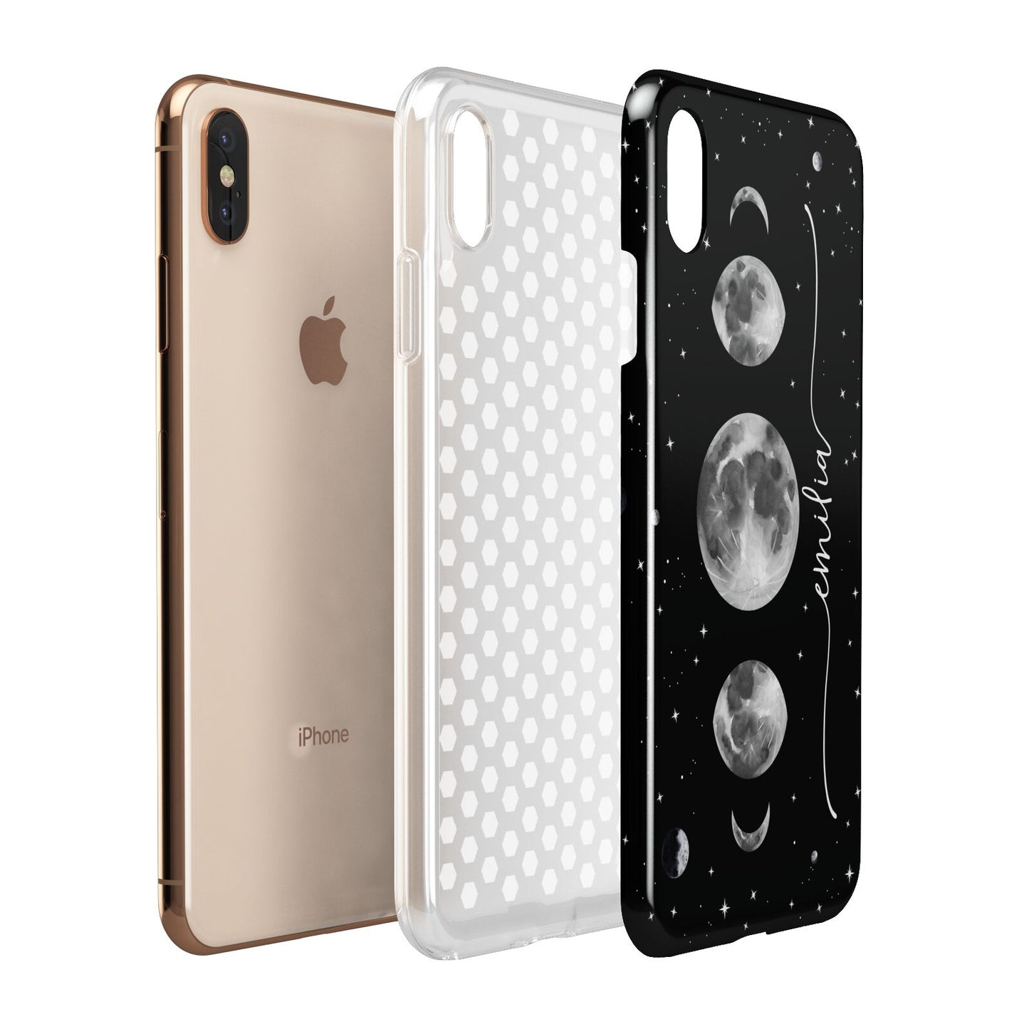 Moon Phases Personalised Name Apple iPhone Xs Max 3D Tough Case Expanded View