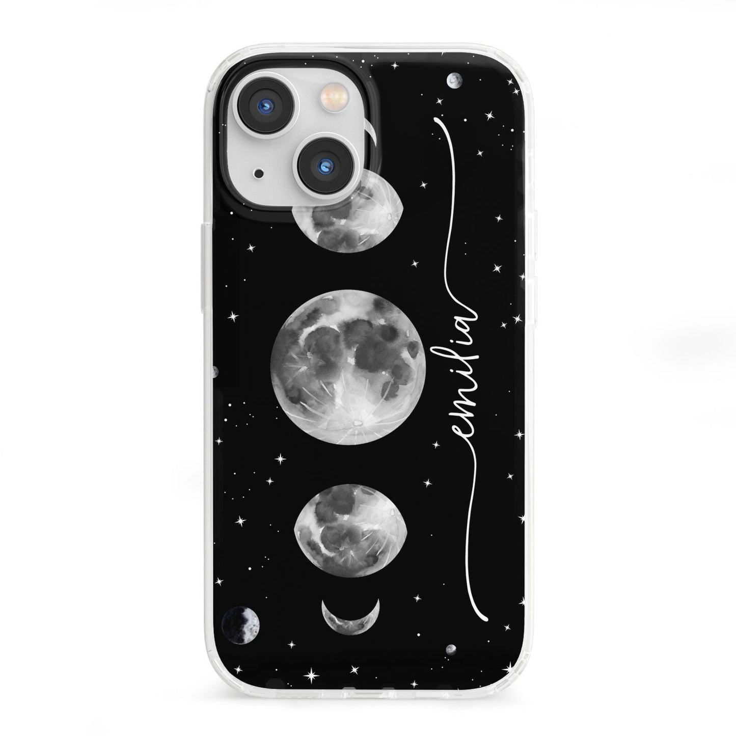 Moon Phases Personalised Name iPhone 13 Mini Clear Bumper Case