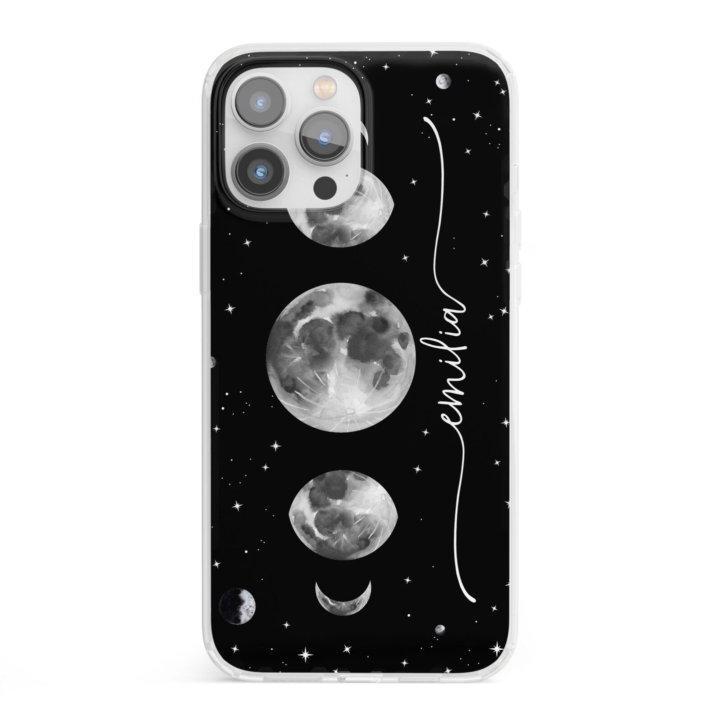 Moon Phases Personalised Name iPhone 13 Pro Max Clear Bumper Case