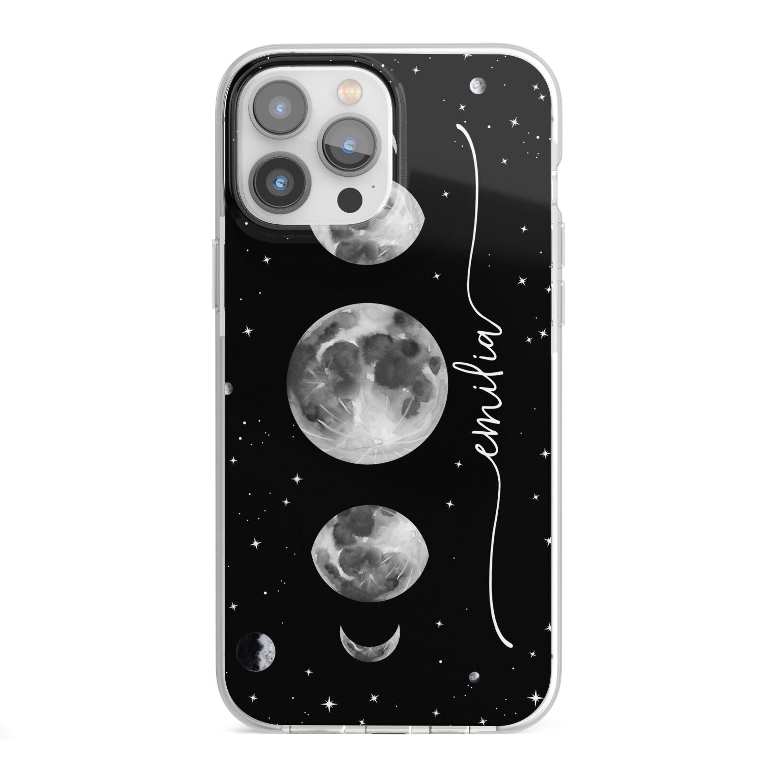 Moon Phases Personalised Name iPhone 13 Pro Max TPU Impact Case with White Edges