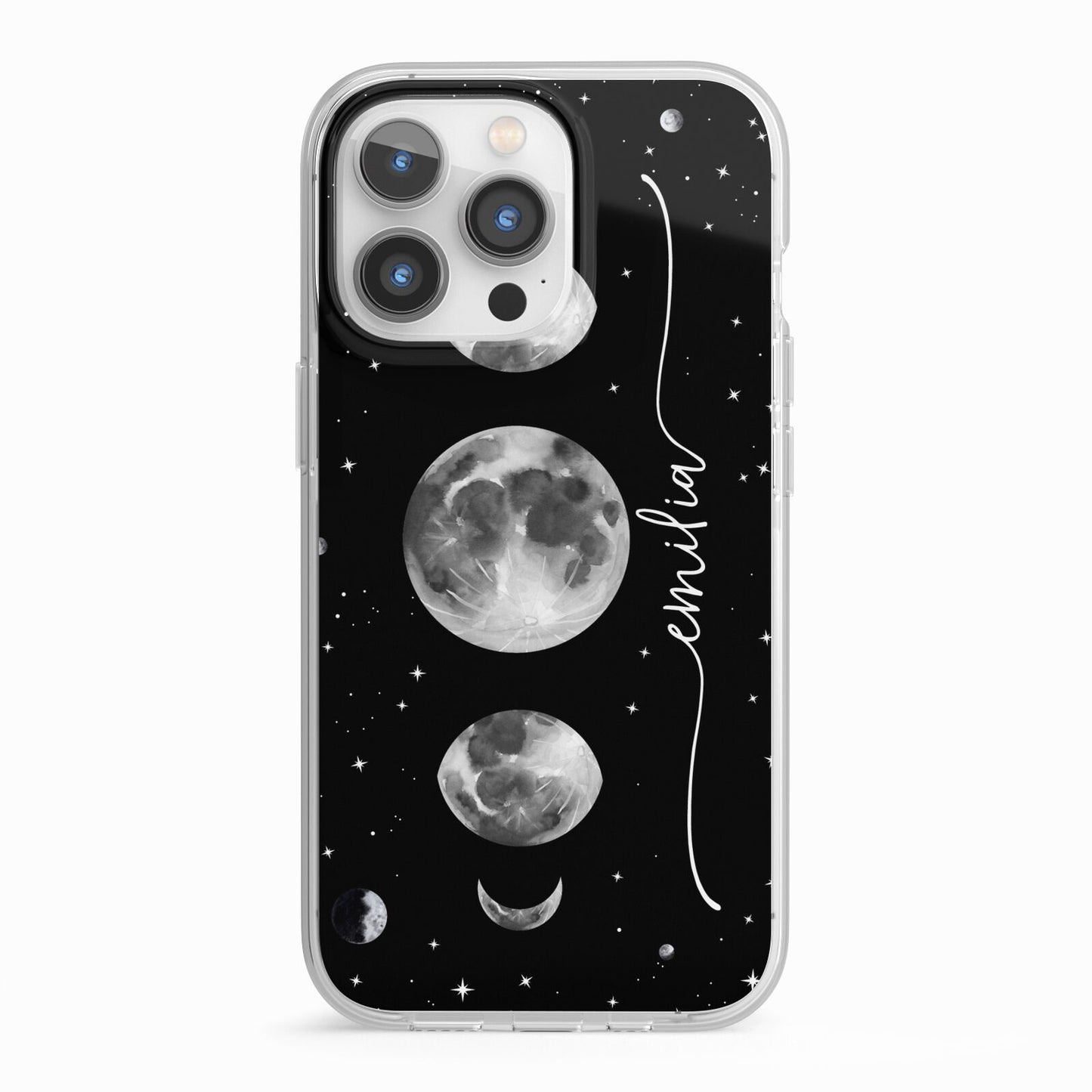 Moon Phases Personalised Name iPhone 13 Pro TPU Impact Case with White Edges