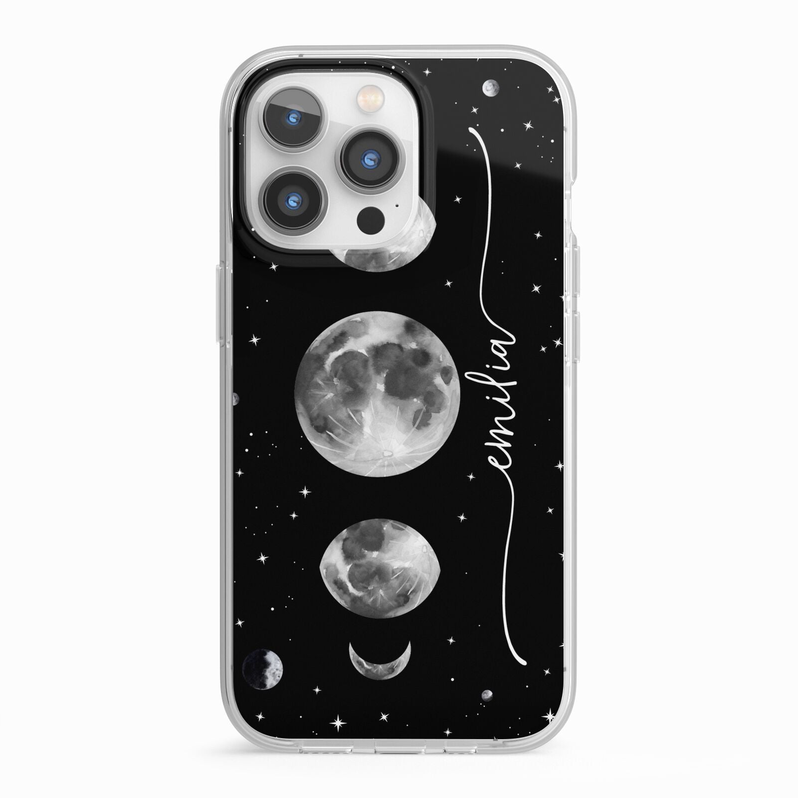 Moon Phases Personalised Name iPhone 13 Pro TPU Impact Case with White Edges