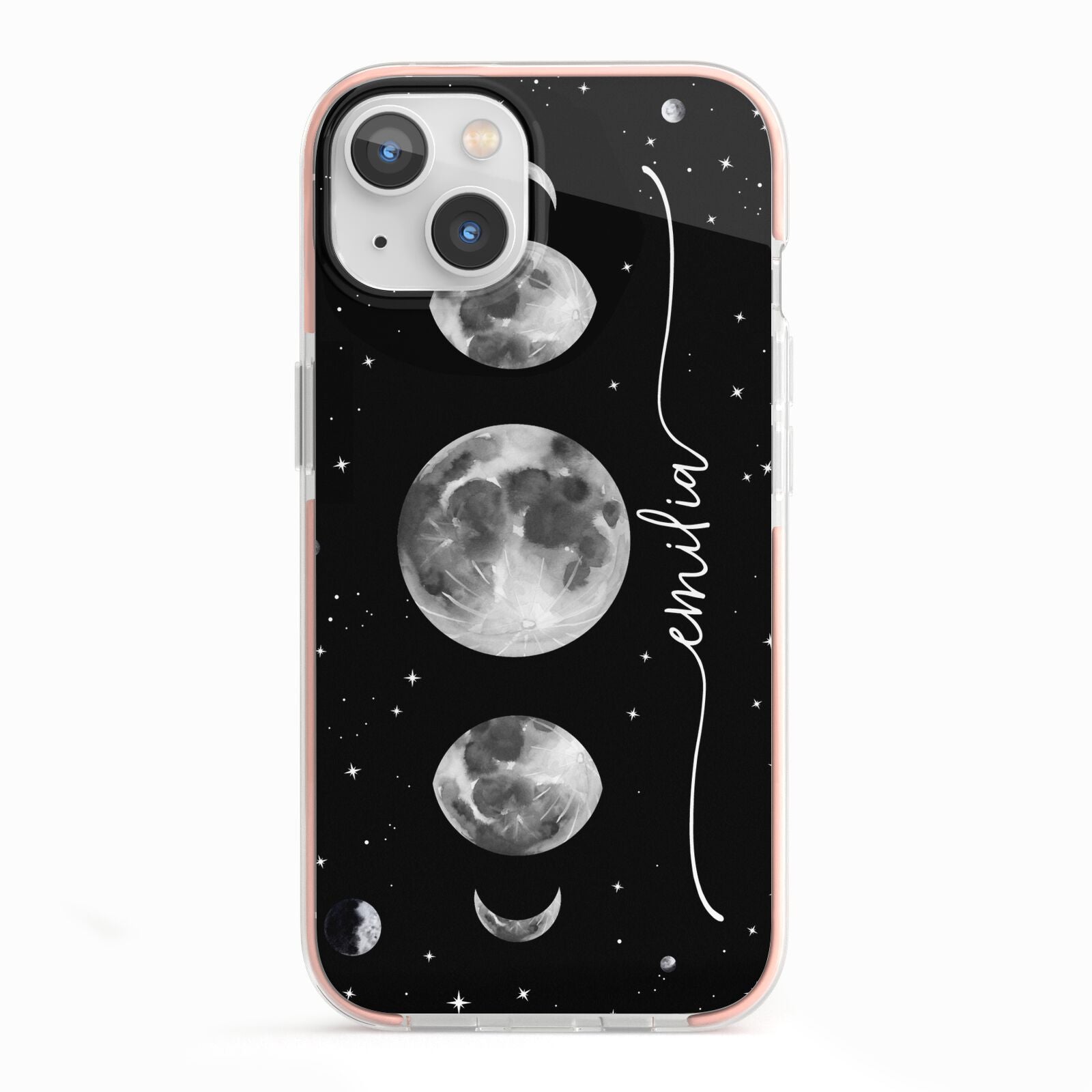 Moon Phases Personalised Name iPhone 13 TPU Impact Case with Pink Edges