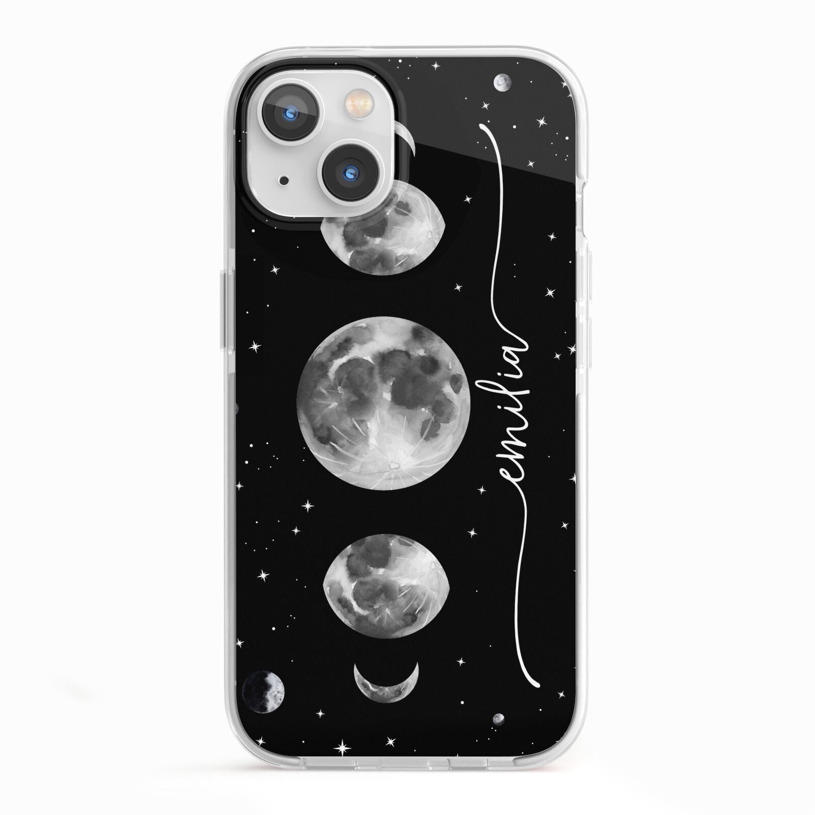 Moon Phases Personalised Name iPhone 13 TPU Impact Case with White Edges