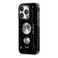 Moon Phases Personalised Name iPhone 14 Pro Black Impact Case Side Angle on Silver phone