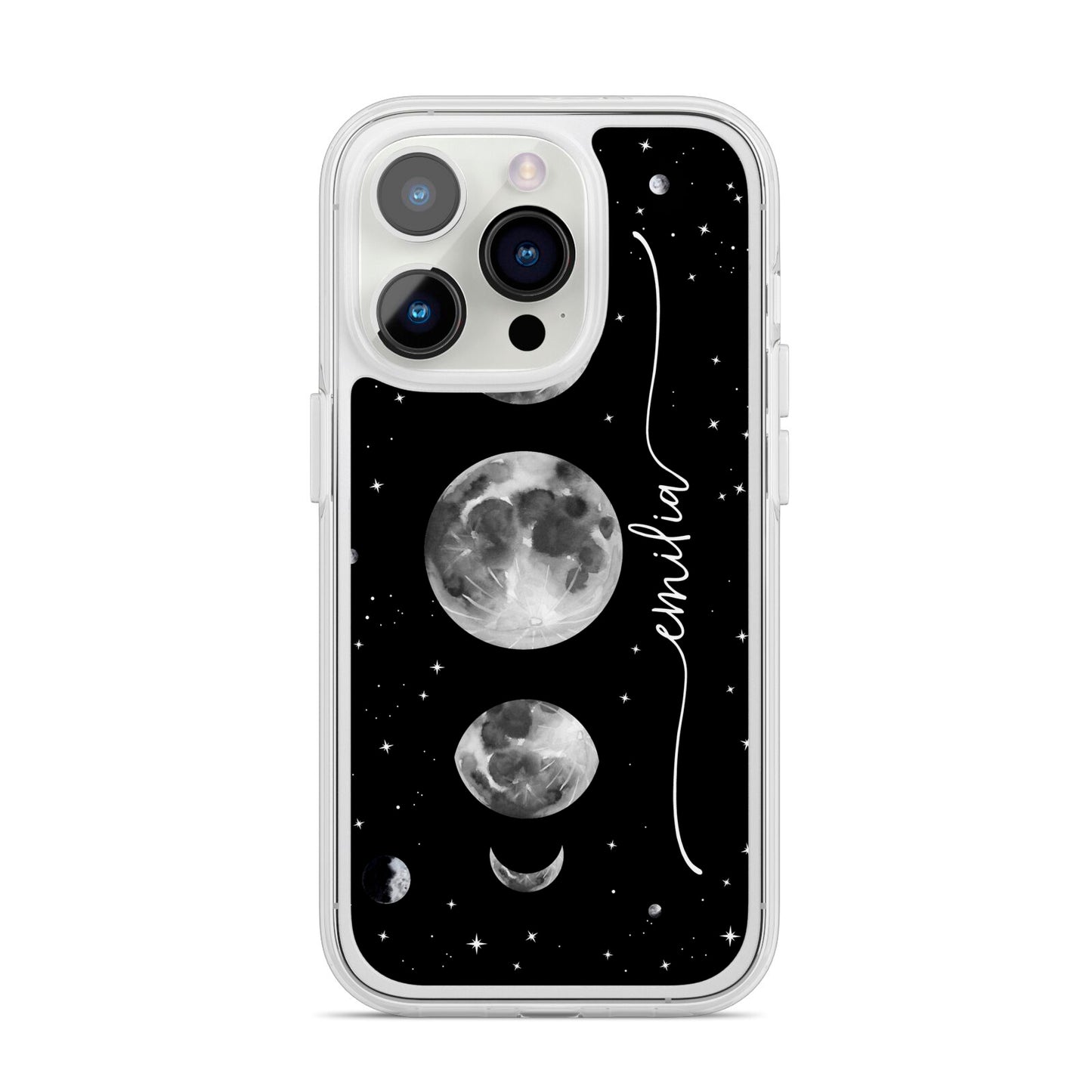 Moon Phases Personalised Name iPhone 14 Pro Clear Tough Case Silver