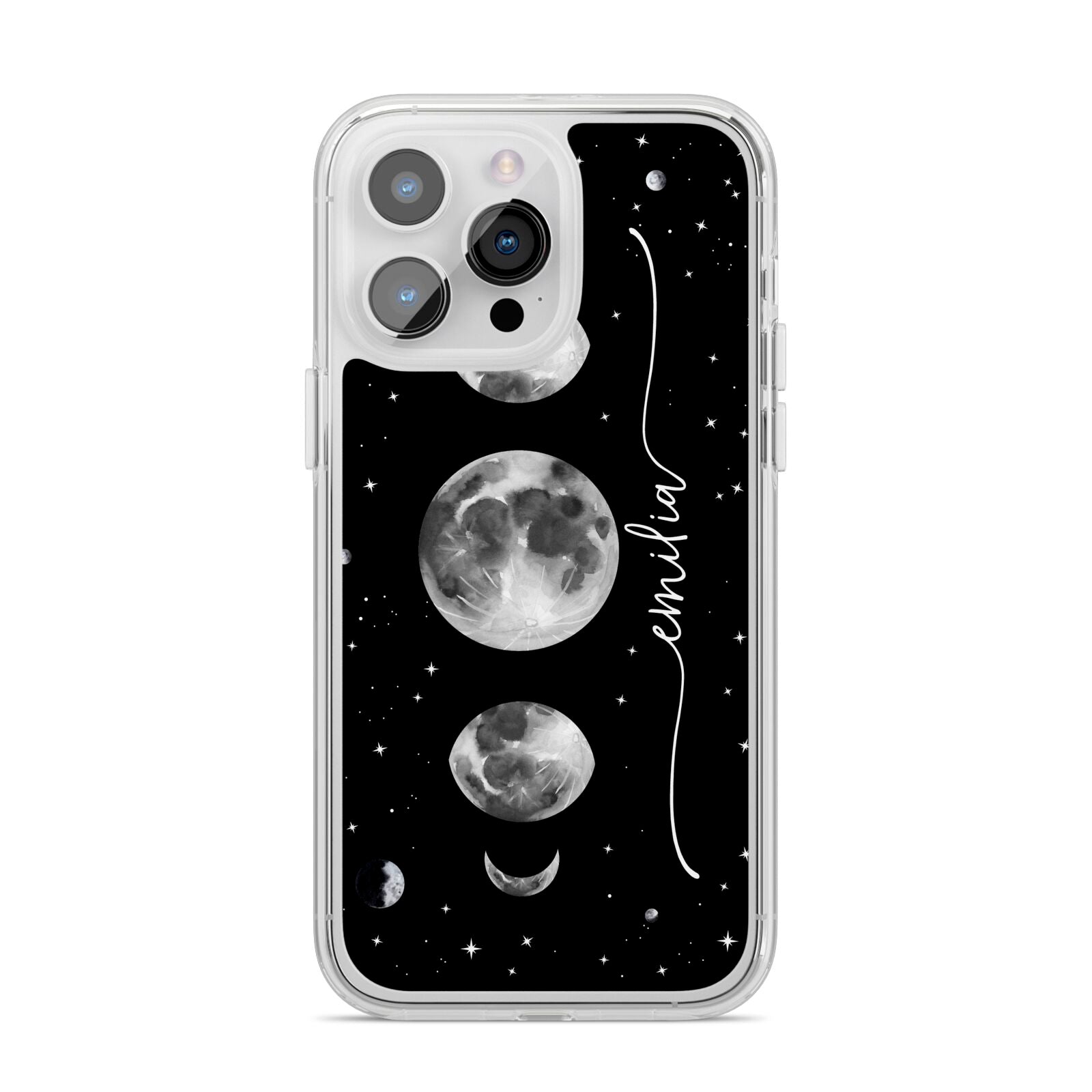Moon Phases Personalised Name iPhone 14 Pro Max Clear Tough Case Silver