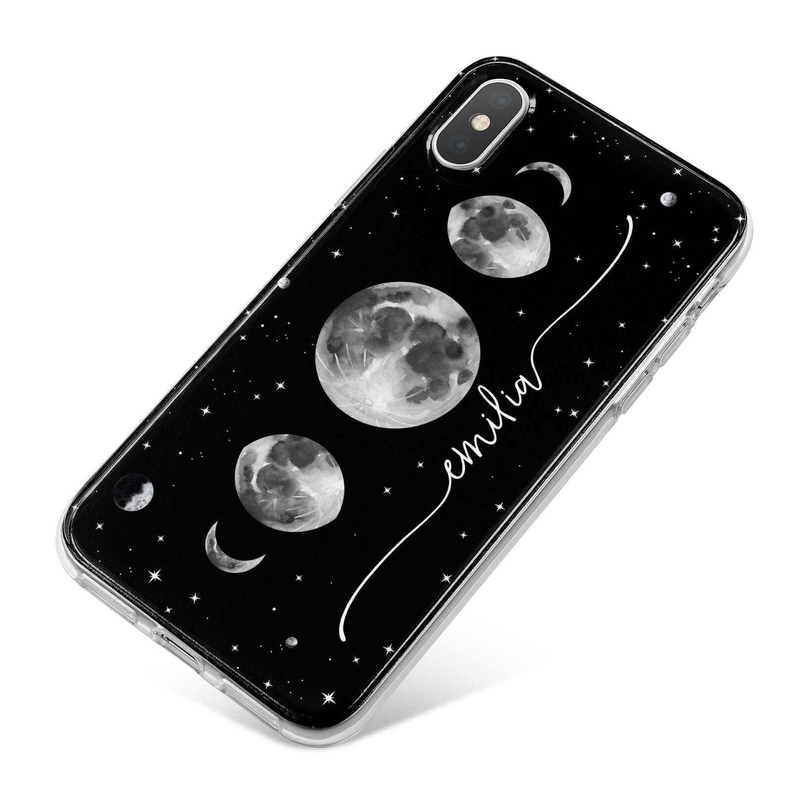 Moon Phases Personalised Name iPhone X Bumper Case on Silver iPhone