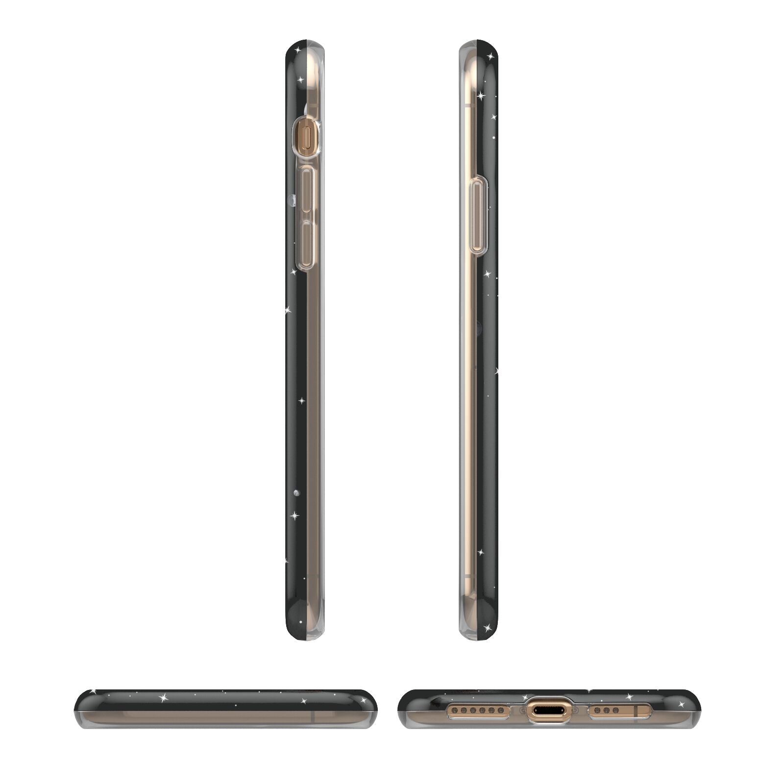 Moon Phases Personalised Name iPhone XS 3D Tough Case in Gold Angled Images