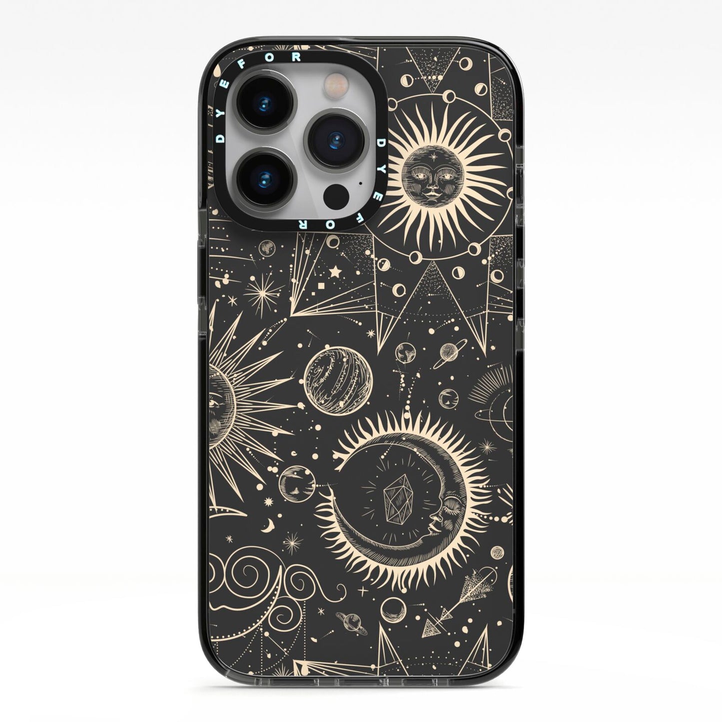 Moon Phases iPhone 13 Pro Black Impact Case on Silver phone