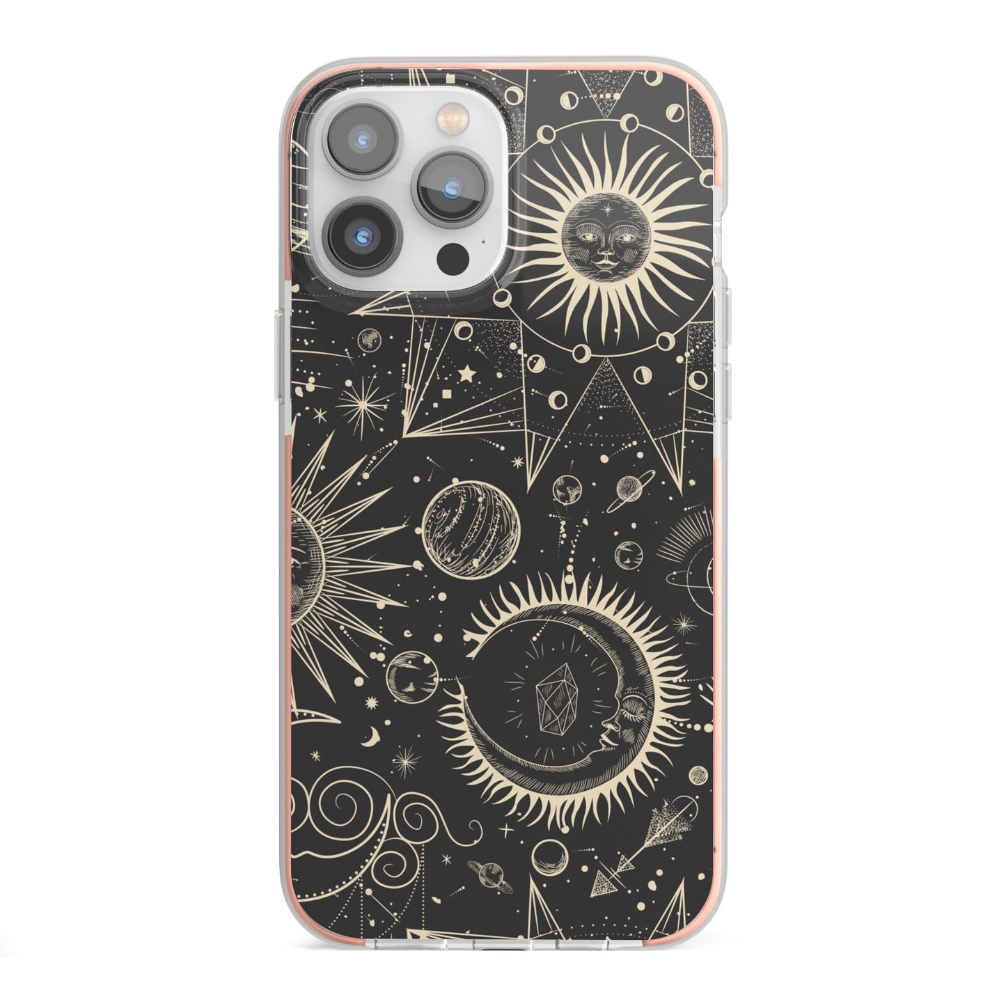 Moon Phases iPhone 13 Pro Max TPU Impact Case with Pink Edges