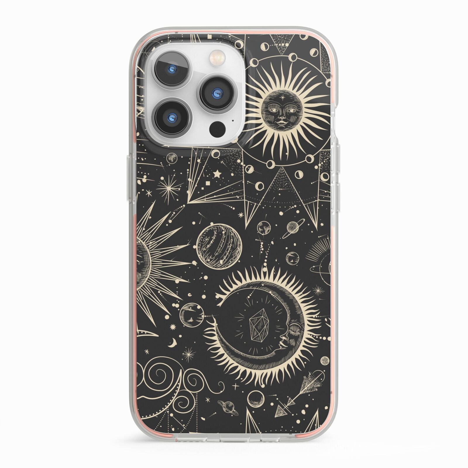 Moon Phases iPhone 13 Pro TPU Impact Case with Pink Edges