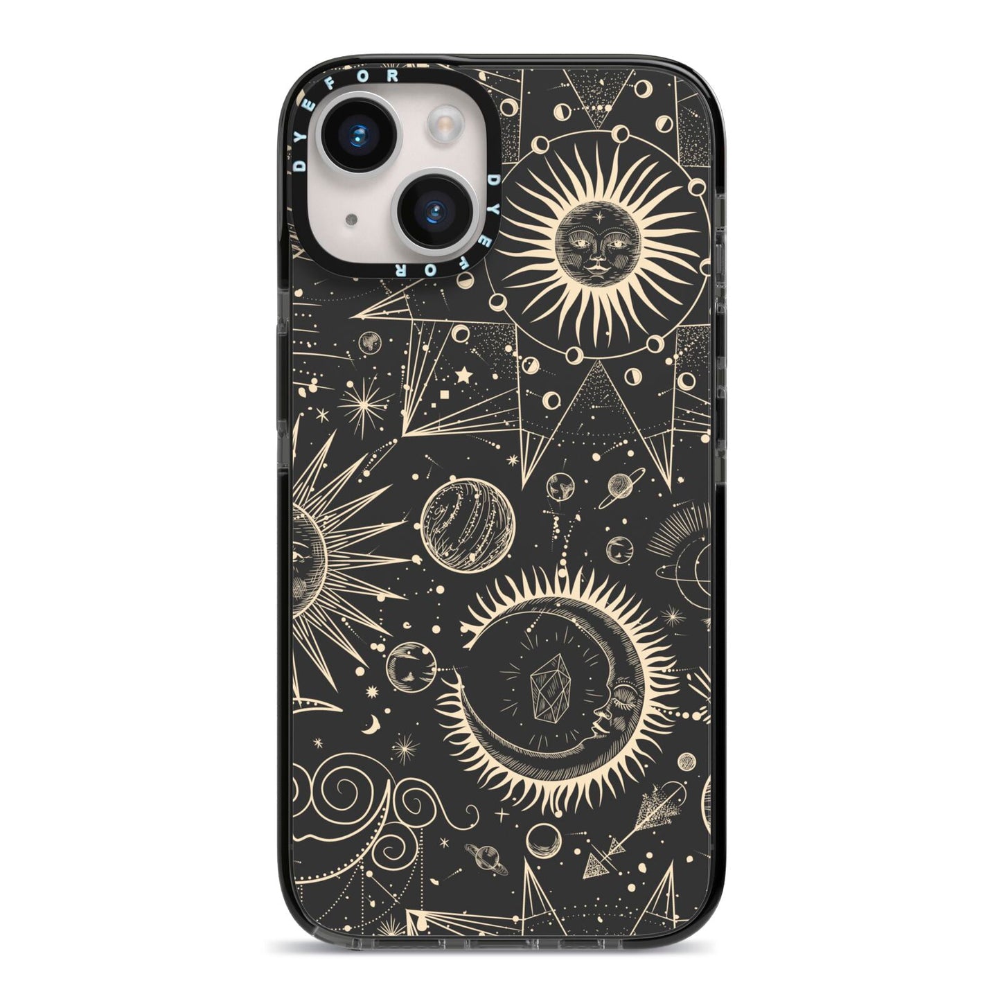 Moon Phases iPhone 14 Black Impact Case on Silver phone