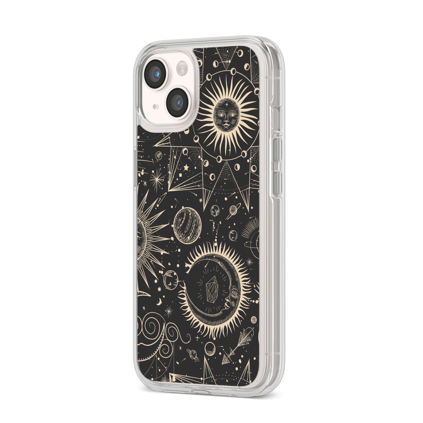 Moon Phases iPhone 14 Clear Tough Case Starlight Angled Image