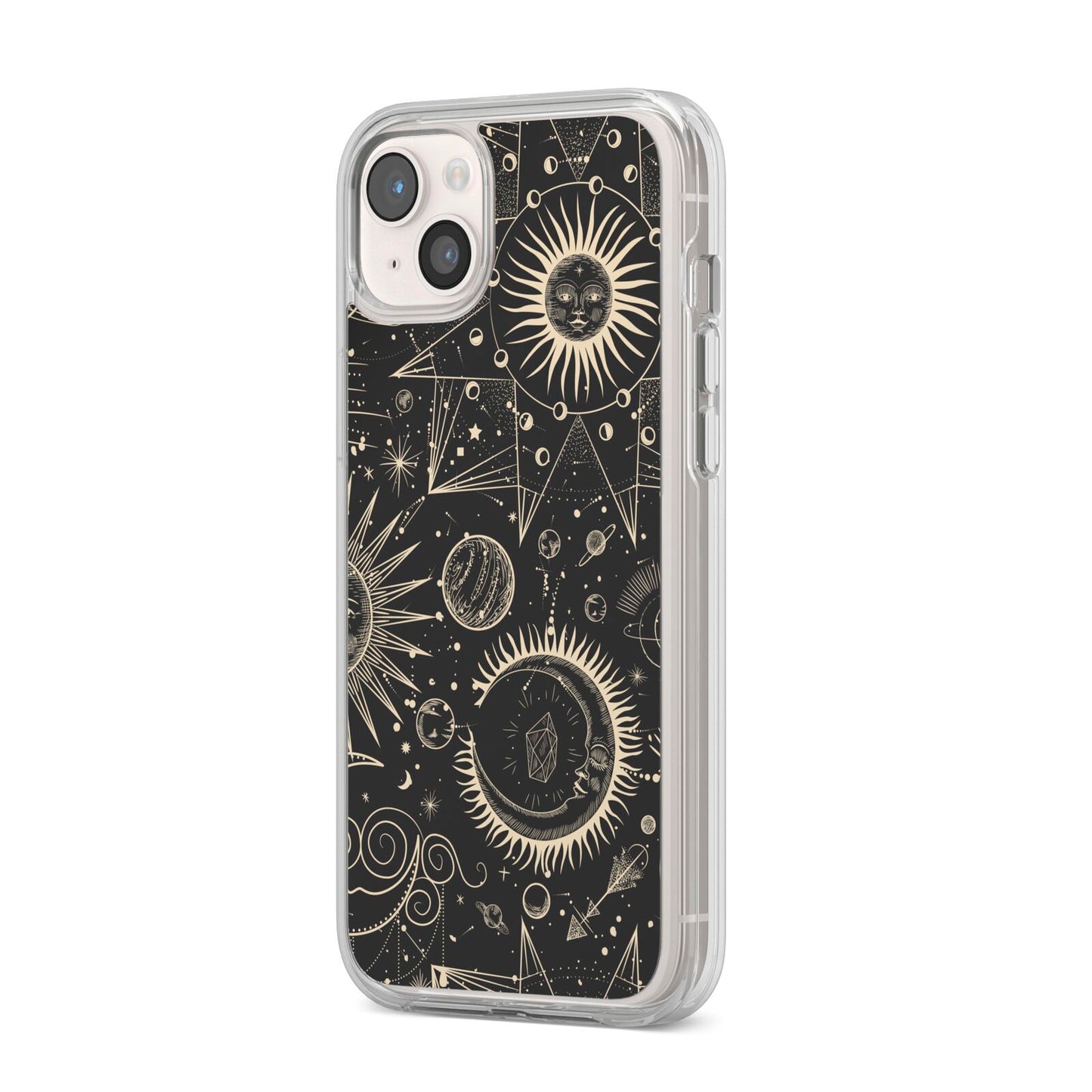 Moon Phases iPhone 14 Plus Clear Tough Case Starlight Angled Image