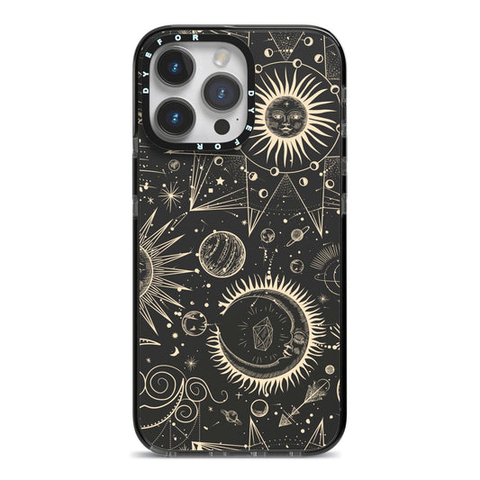 Moon Phases iPhone 14 Pro Max Black Impact Case on Silver phone