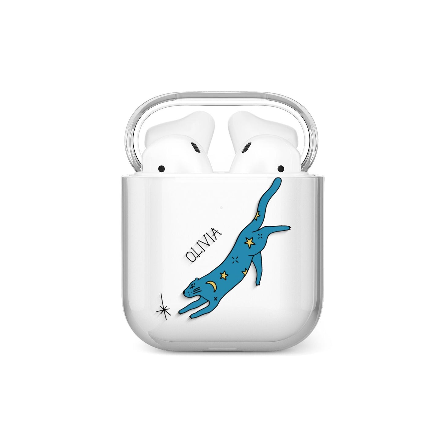 Moon Star Blue Cat Personalised AirPods Case