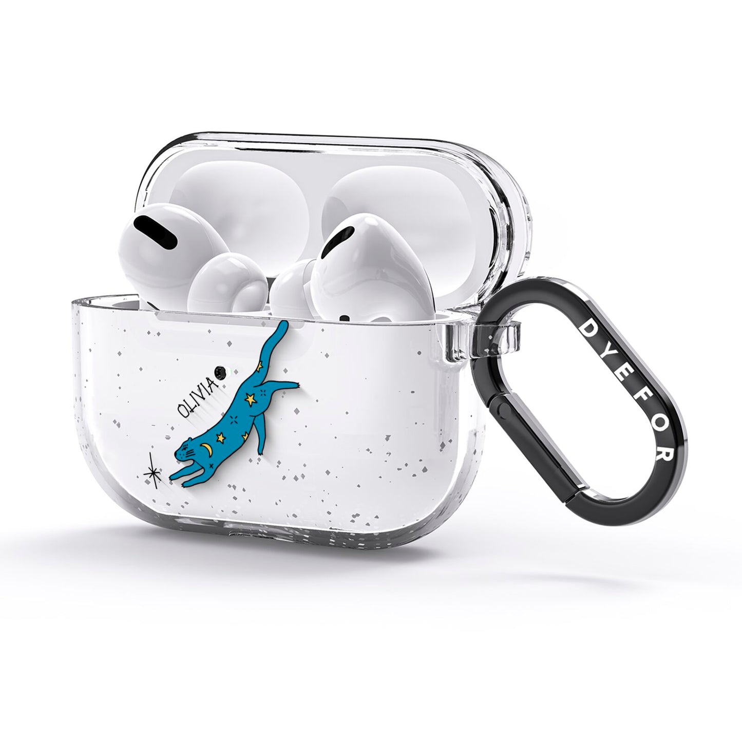Moon Star Blue Cat Personalised AirPods Glitter Case 3rd Gen Side Image