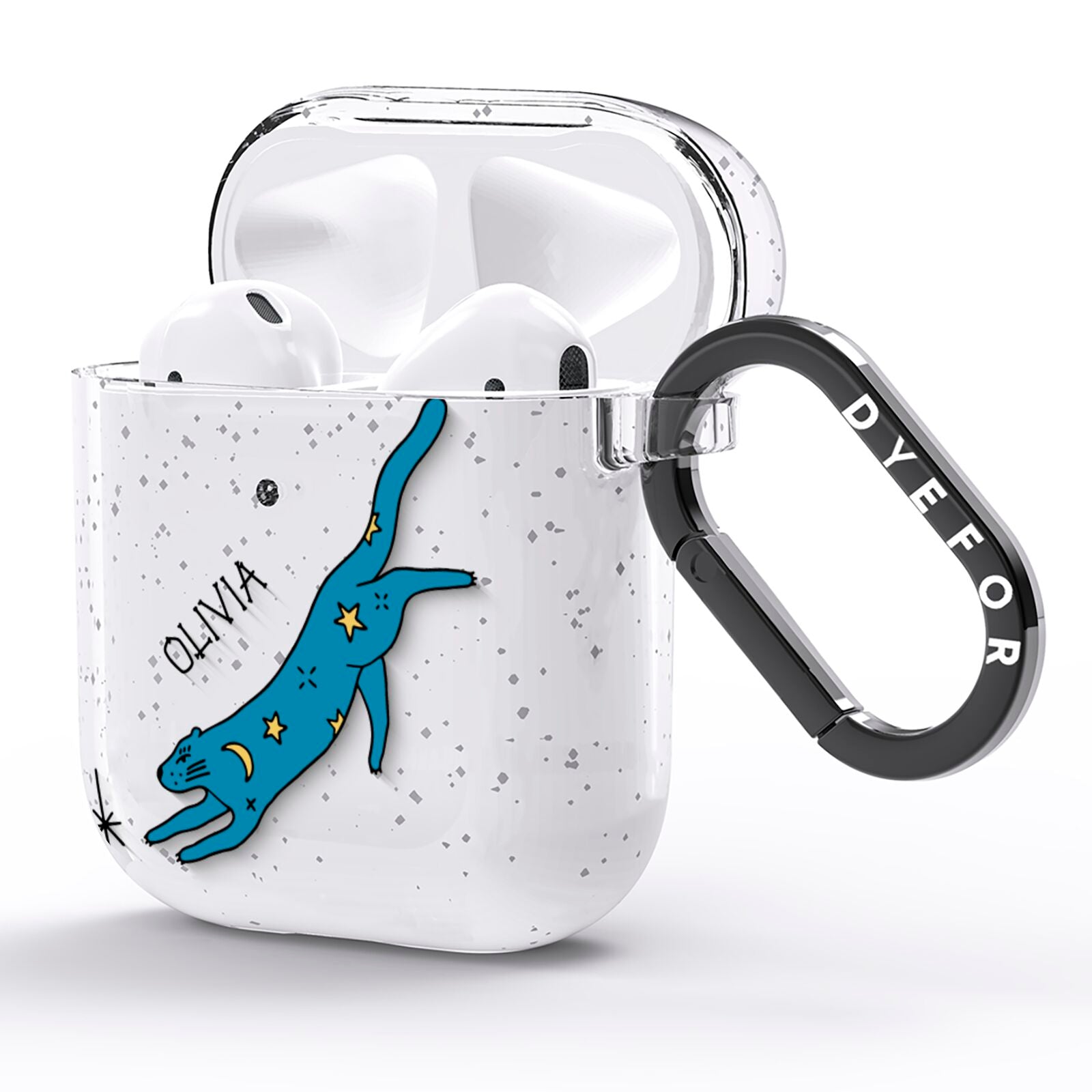 Moon Star Blue Cat Personalised AirPods Glitter Case Side Image