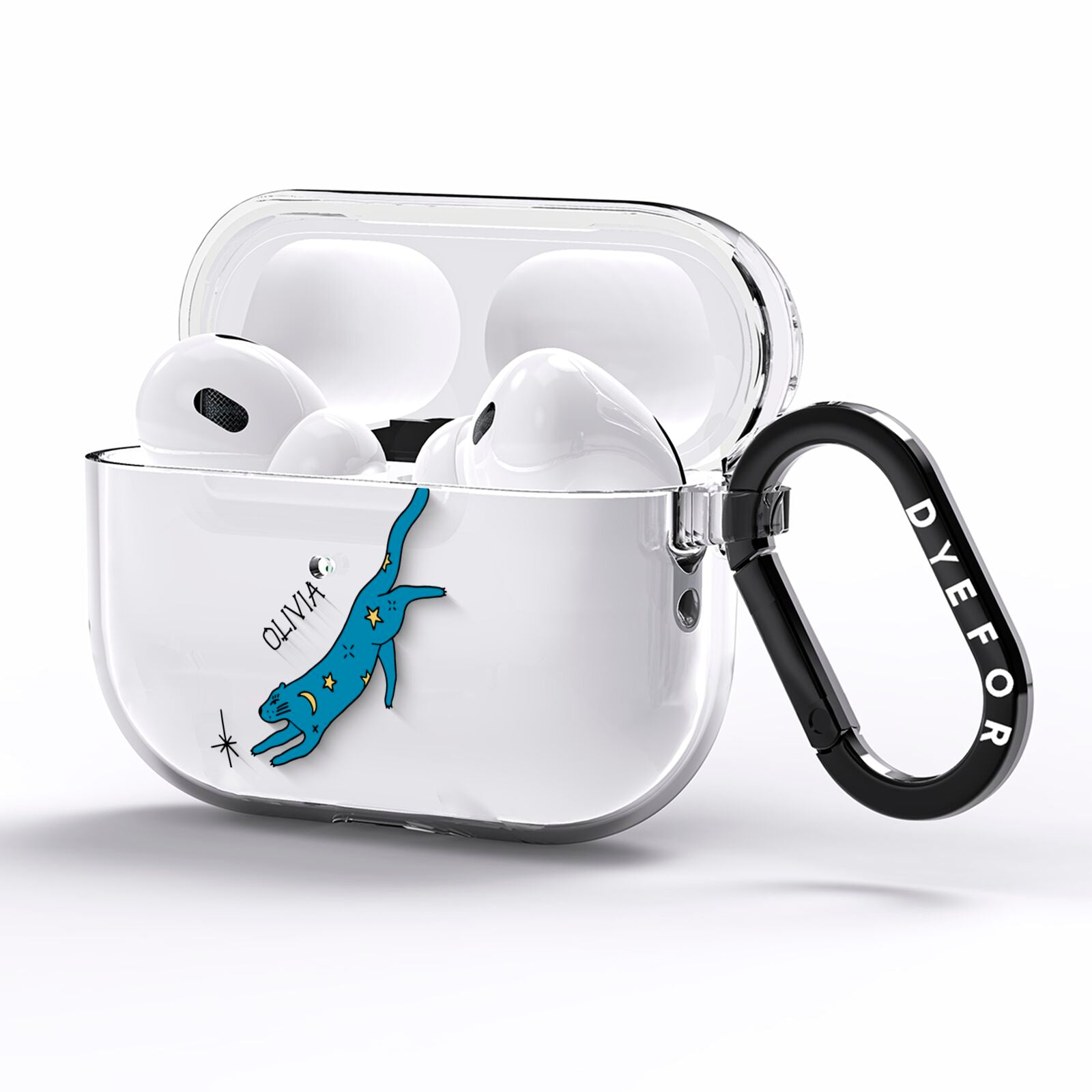 Moon Star Blue Cat Personalised AirPods Pro Clear Case Side Image