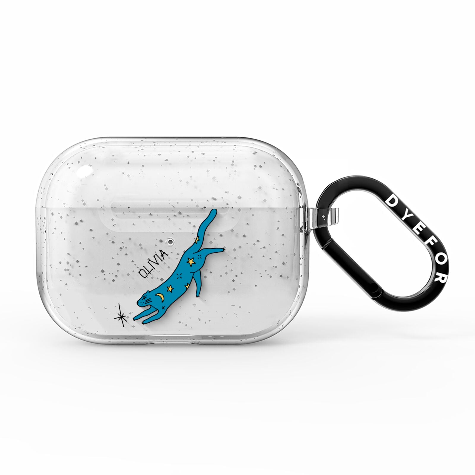 Moon Star Blue Cat Personalised AirPods Pro Glitter Case