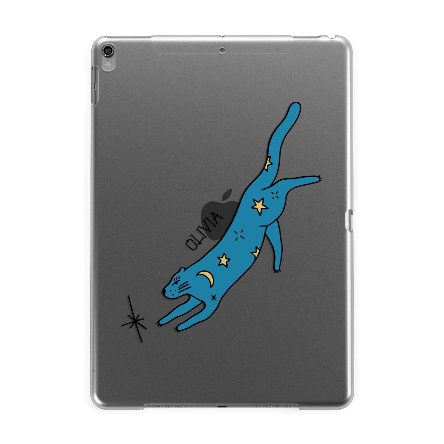 Moon Star Blue Cat Personalised Apple iPad Grey Case