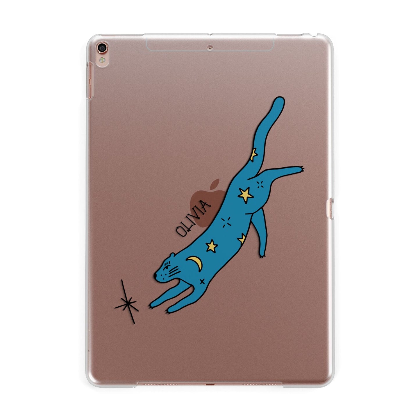 Moon Star Blue Cat Personalised Apple iPad Rose Gold Case
