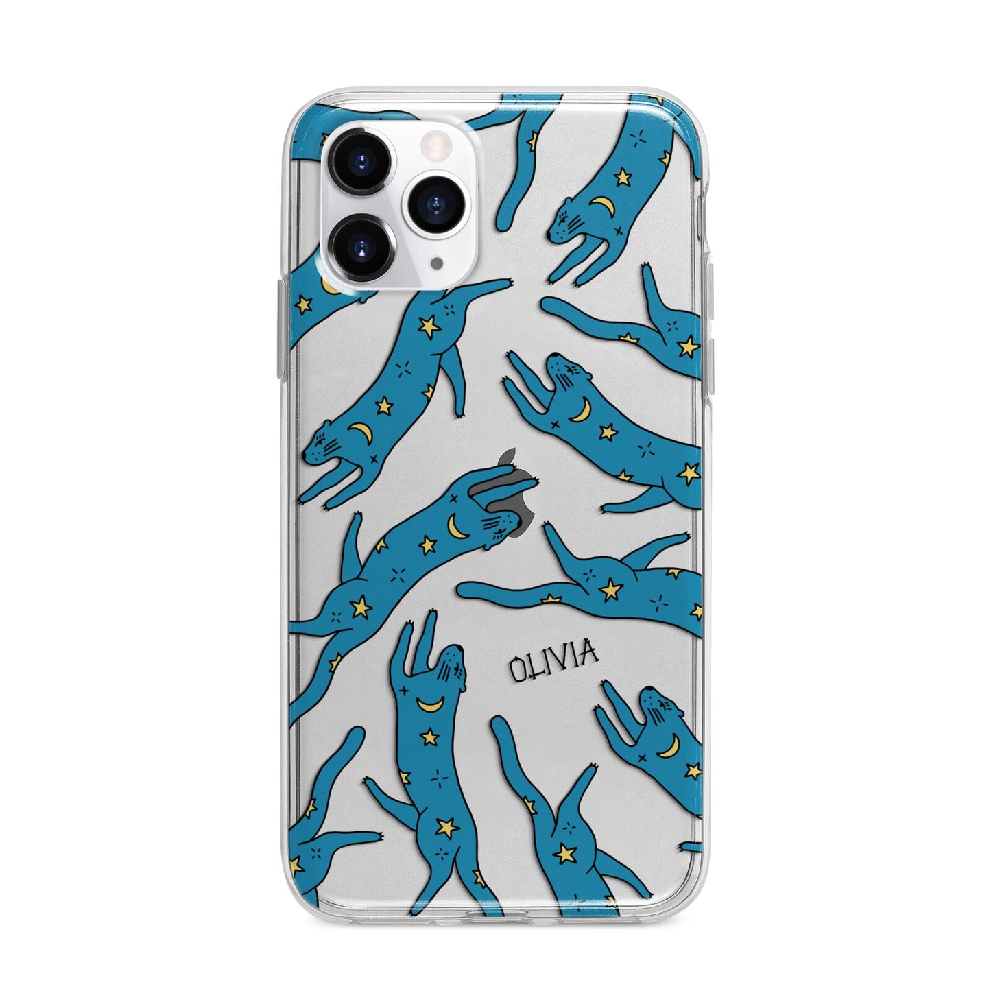 Moon Star Blue Cat Personalised Apple iPhone 11 Pro Max in Silver with Bumper Case