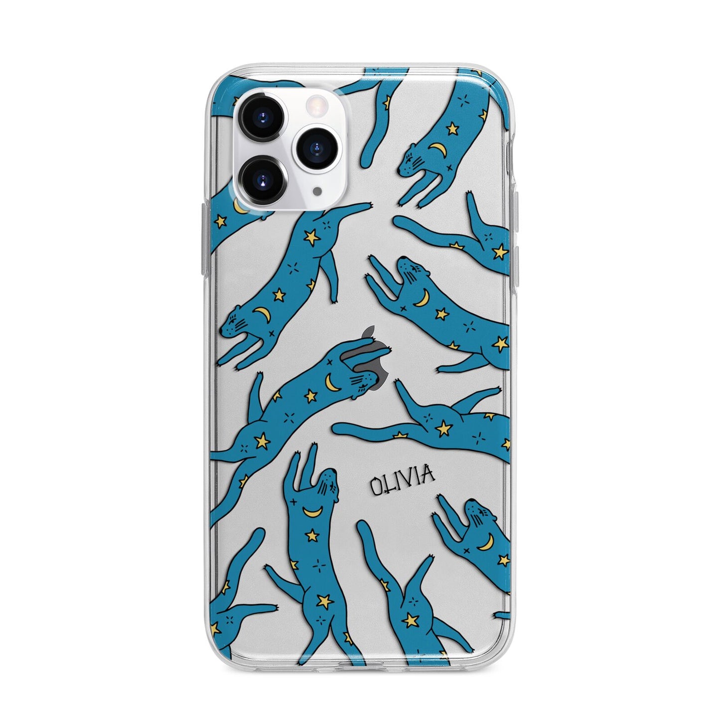 Moon Star Blue Cat Personalised Apple iPhone 11 Pro in Silver with Bumper Case