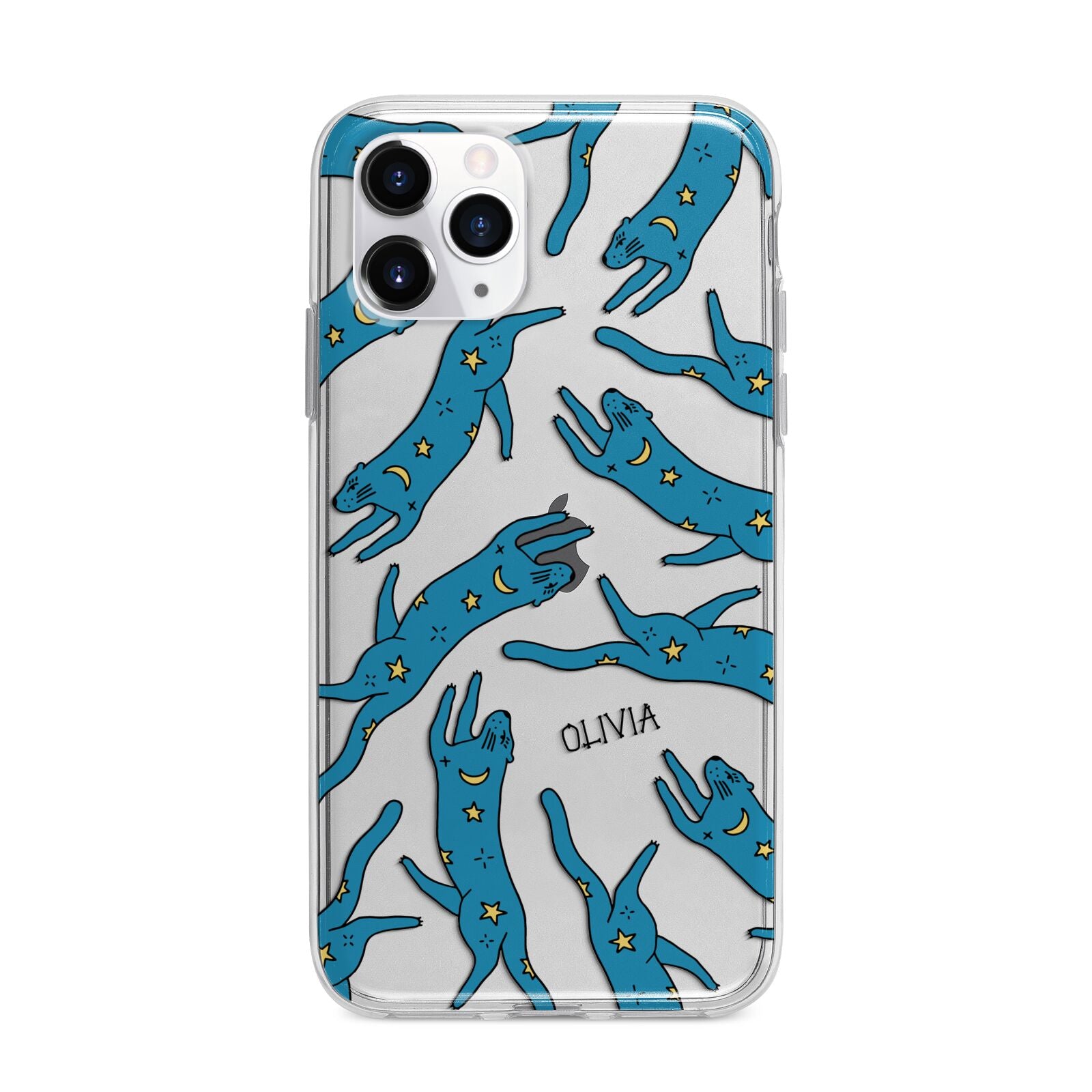 Moon Star Blue Cat Personalised Apple iPhone 11 Pro in Silver with Bumper Case