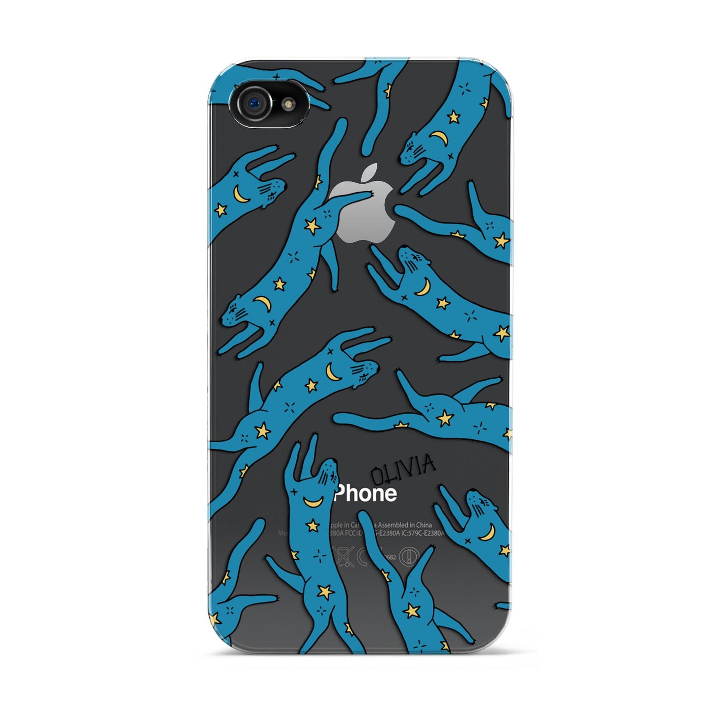 Moon Star Blue Cat Personalised Apple iPhone 4s Case